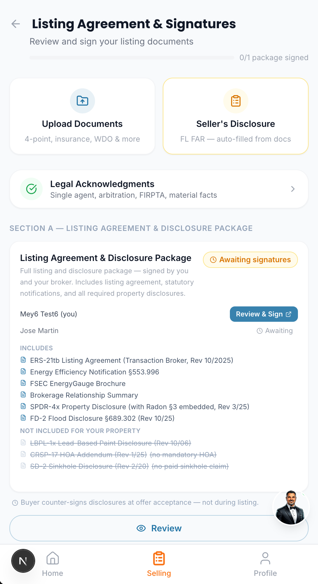 Meydomo listing documents — insurance declarations, inspection reports, HOA statements, and tax records read by AI. Your listing agreement built from the data.